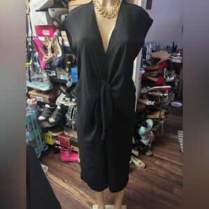 Zara large black front knot dress v neck snatched waist feminine